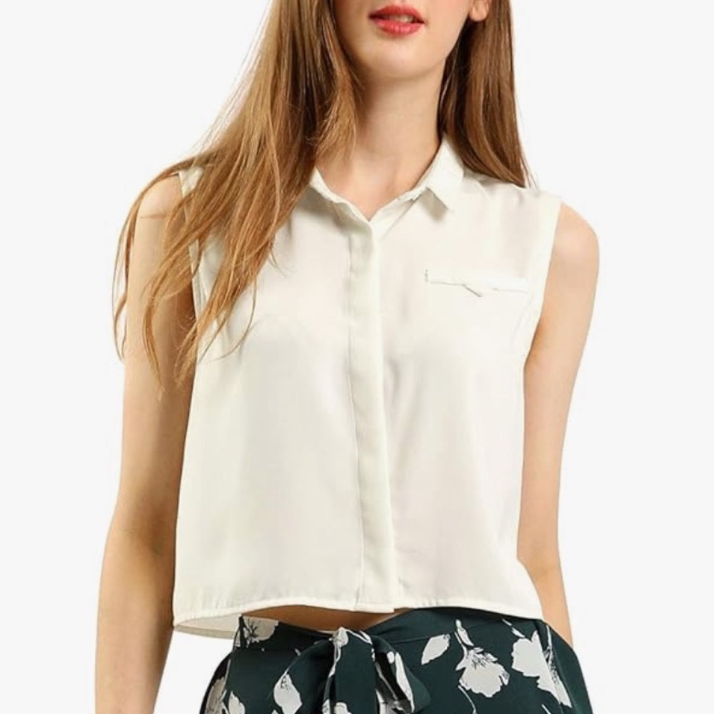 Allegra K Sleeveless Button Down Crop Top - S